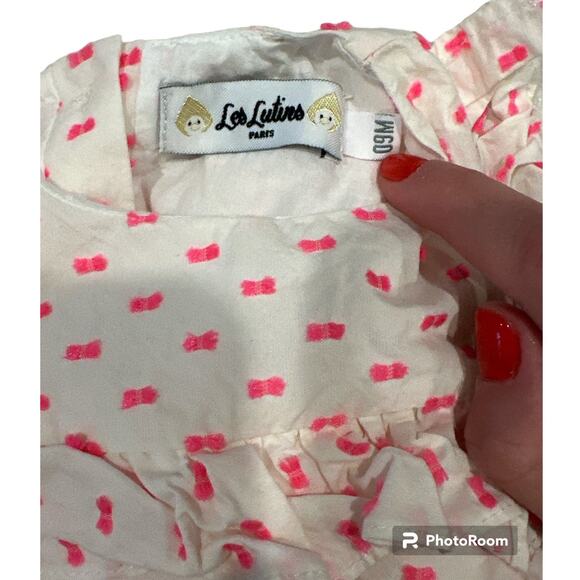 Les Lutins Paris Baby Girl Playsuit - Hot Pink Dot Flutter Collar Detail Sz 9m - Picture 3 of 4